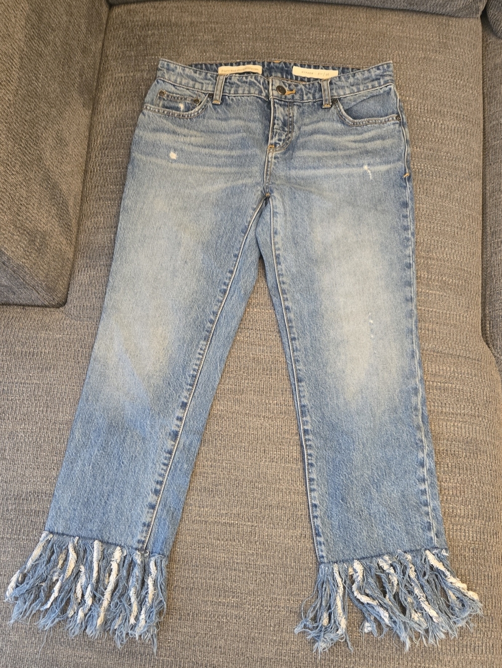 Pilcro Hyphen Frayed Hem Straight Leg Jeans Size 26